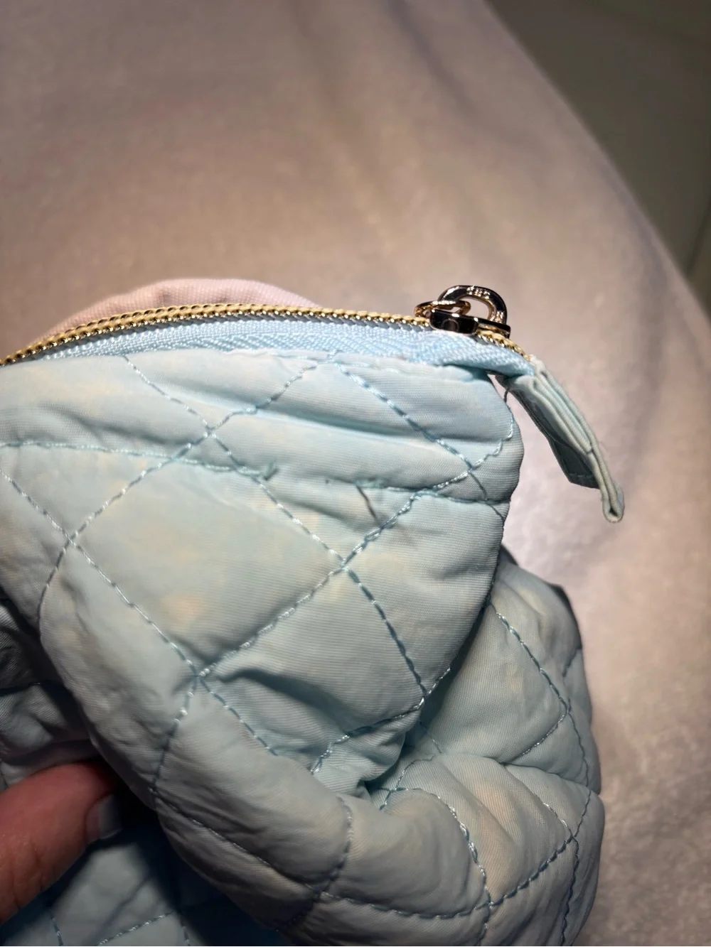 BAGSMART Quilted Pastel Blue Women's Cosmetic Pouch with Gold Accents